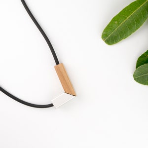 V and Bar shapes in one modular necklace, long modern look, made of Cherry wood and aluminium, one of a kind gift. image 6