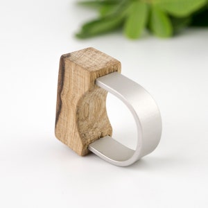 Large modern wooden summer ring, Made of African walnut wood and hypo allergenic anodized aluminium. image 1