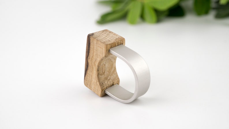 Large modern wooden summer ring, Made of African walnut wood and hypo allergenic anodized aluminium. image 1