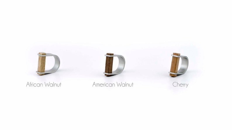 Contemporary fashion Walnut wooden bar ring, made of walnut wood and an aluminium band, unisex fashion. image 10