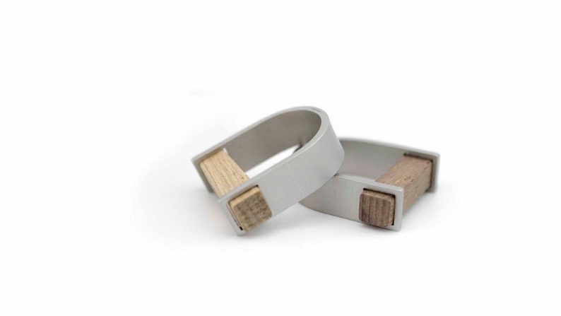 Contemporary fashion Walnut wooden bar ring, made of walnut wood and an aluminium band, unisex fashion. image 8