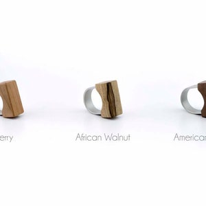 Large modern wooden summer ring, Made of African walnut wood and hypo allergenic anodized aluminium. image 5