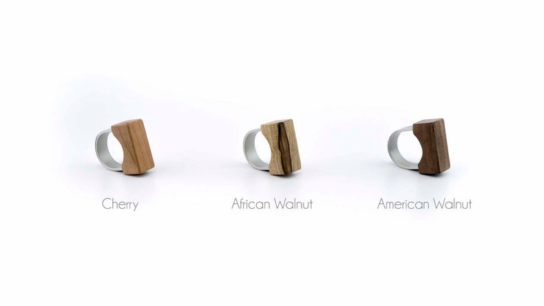 Large modern wooden summer ring, Made of African walnut wood and hypo allergenic anodized aluminium. image 5