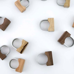 Large modern wooden summer ring, Made of African walnut wood and hypo allergenic anodized aluminium. image 4