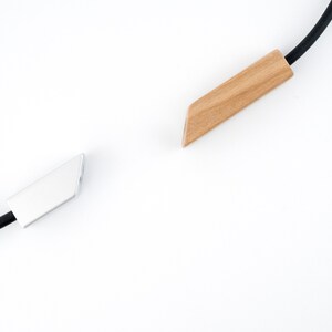 V and Bar shapes in one modular necklace, long modern look, made of Cherry wood and aluminium, one of a kind gift. image 7