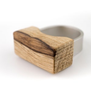 Large modern wooden summer ring, Made of African walnut wood and hypo allergenic anodized aluminium. image 2