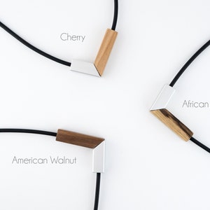 V and Bar shapes in one modular necklace, long modern look, made of Cherry wood and aluminium, one of a kind gift. image 9