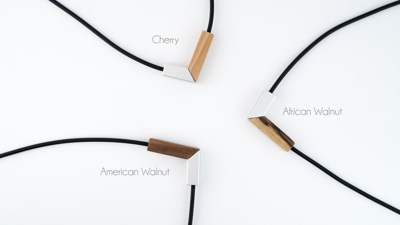 V and Bar shapes in one modular necklace, long modern look, made of Cherry wood and aluminium, one of a kind gift. image 9