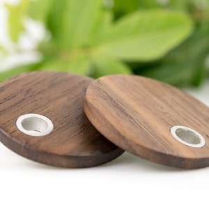 Big boho round disc dark walnut wood earrings. image 1