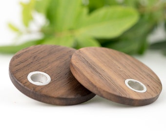 Big boho round disc dark walnut wood earrings.