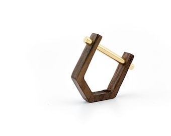 Minimalist hexagon shaped fashionable ring, wooden band and gold rod, a perfect gift for an architect.