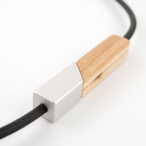 V and Bar shapes in one modular necklace, long modern look, made of Cherry wood and aluminium, one of a kind gift. image 4