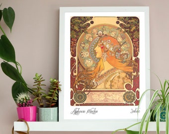 Alphonse Mucha - Zodiac Print | Art Nouveau Vintage Wall Art |  Antique Repro Poster |  Unframed A3 A4 Wall Decor Artwork