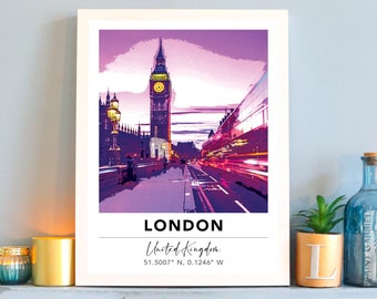 London Big Ben Westminster Print | England Travel Poster | UK Gift Traveller Backpacker | A3 A4 | Digital Artwork | Colourful Travel Decor