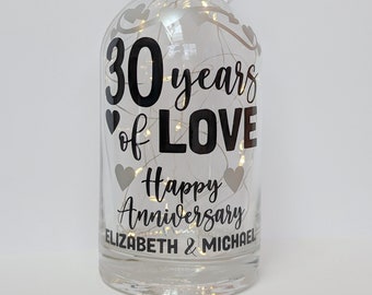 Pearl Anniversary Gift, Personalised Keepsake, For Parents, Mum, Dad, Aunty, Uncle, Customised Bottle Light, Fairy Lights