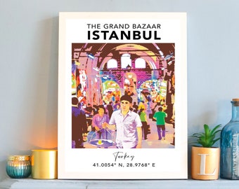 Istanbul Grand Bazaar Print | Turkey Travel Poster | Retro Vintage Travel | Colourful Digital Artwork | Gift for Traveller Backpacker