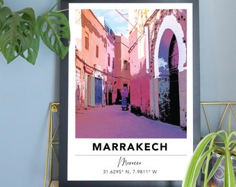 Marrakech Print | Morocco Retro Travel Poster | Gift Traveller Friend | A3 A4 | Digital Artwork | Colourful Bold Travel Gallery Wall Art