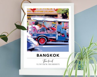Bangkok Tuktuk Print | Thailand Travel Poster | Travel Gifts for Christmas | Thailand Lover | Digital Art | Colourful Bold Gallery Wall Art