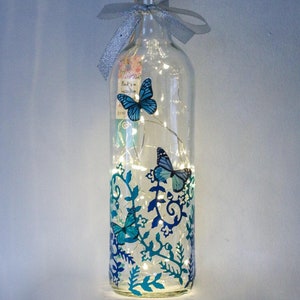 Blue Butterfly Gifts For Her, Can be Personalised, Bottle Light, Birthday, Nature Lover, Turquoise, Teal Home Decor, Women, Girls, Lantern