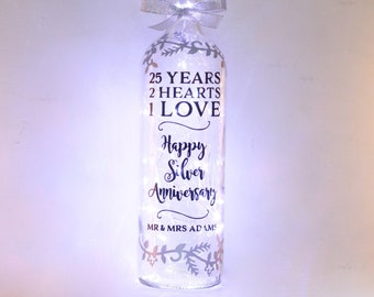 Silver 25th Wedding Anniversary Gift, Personalised, 25 Year Anniversary, Unique Keepsake for Mum and Dad, Auntie, Uncle, Parents