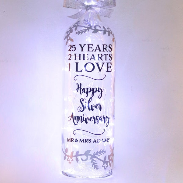 Silver 25th Wedding Anniversary Gift, Personalised, 25 Year Anniversary, Unique Keepsake for Mum and Dad, Auntie, Uncle, Parents