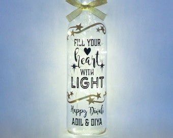 Lanterne lumineuse bouteille, Cadeau Diwali personnalisé pour papa et maman, Famille, Décorations Deepavali, LED, Décoration d'intérieur, Diyas, Bougie, Photophore