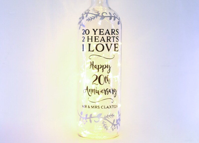 Personalised 20th Wedding Anniversary Gift Bottle Light Etsy UK