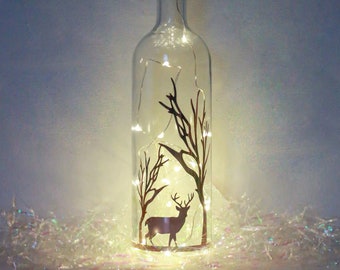 Rose Gold Stag Bottle Light, Christmas Decorations, Table Centrepiece, Festive Decor, Fireplace Ornament, Light Up Gift for Couple, Luminary