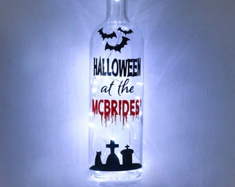 Personalised Halloween Decorations For Family, Bottle Lights, Spooky Decor, Party Display, Table Centrepiece, Lantern, Gifts For Children