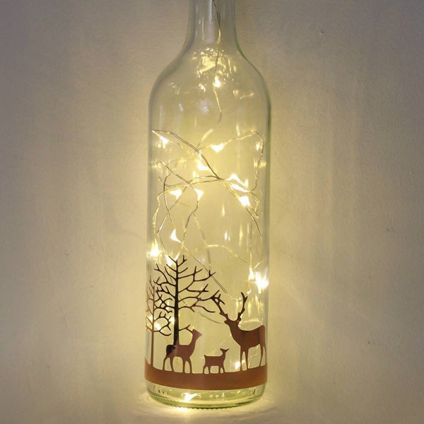 Stag Christmas Decorations, Christmas Lights, Rose Gold Bottle Light, Table Centrepiece, Fireplace Display, Festive Gift For Family, Woman