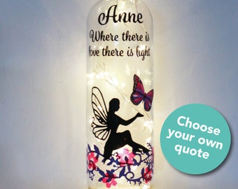 Personalised Fairy Gifts, Fairy Bottle Lamp, Custom Quote, Gifts For Girls, Fairy Night Light, Butterfly Gifts, Light Up Gifts, Pink Gifts