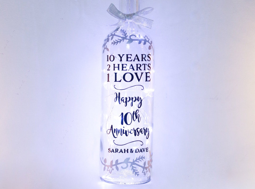 10th Wedding Anniversary Gift for Couple, Bottle Light, 10 Year, for