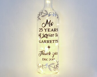 Retirement Gifts For Women, Bottle Lights, Personalised, Work Friend Leaving Job, Colleague, Coworker, Good Luck, Thank You For Your Service