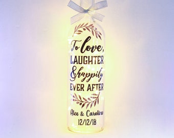 Personalised Wedding Gift For Best Friend, Bottle Lights, Engagement, Daughter, Love Laughter and Happily Ever After, Wedding Decor