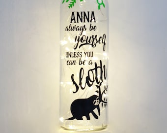 Personalised Sloth Gifts For Her, For Him, Bottle Light, Birthday, Christmas, Lazy, Bedroom Decor, Best Friend, Daughter, Son