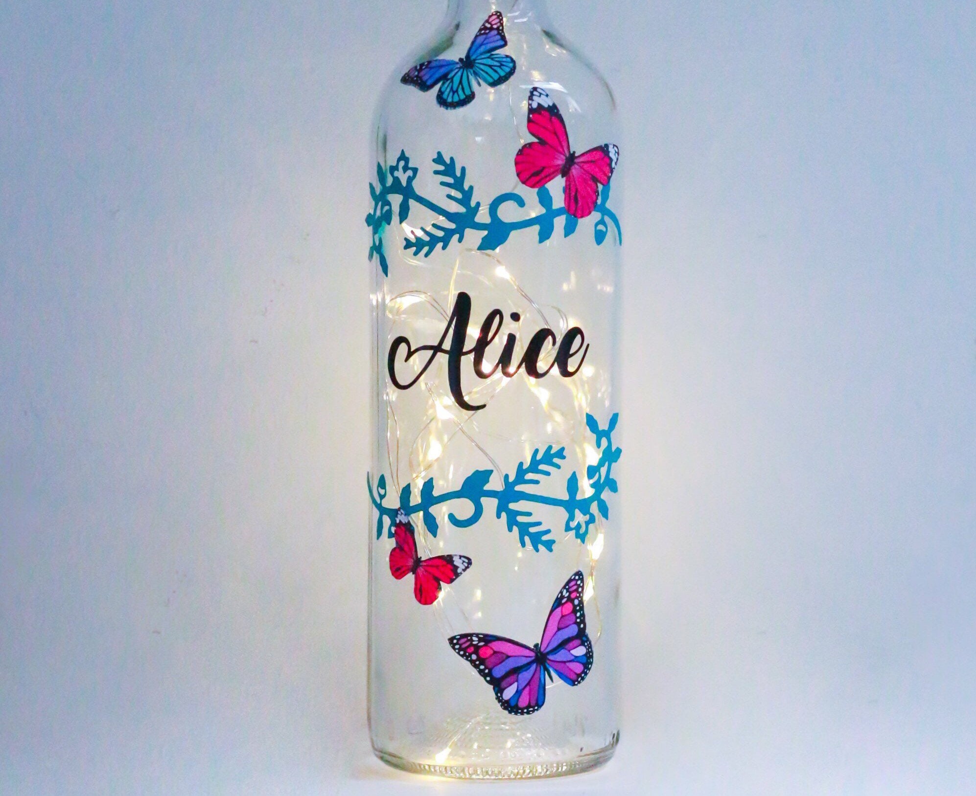 Personalisierte Schmetterling Geschenk, Flasche Licht, maßgeschneiderte Geschenk Mädchen, Namen Geschenk, Schmetterling Schlafzimmer Dekor Schmetterling Liebhaber, individuelles Geschenk für sie