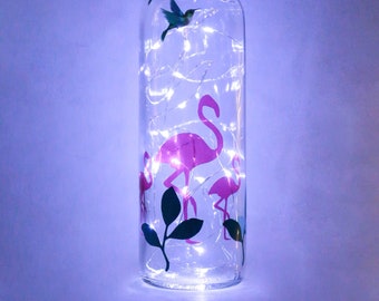 Flamingo Gifts For Girls, Wine Bottle Light, Tropical Bedroom Decor, Christmas Present for Her, Can Be Personalised, Night Light, Lantern