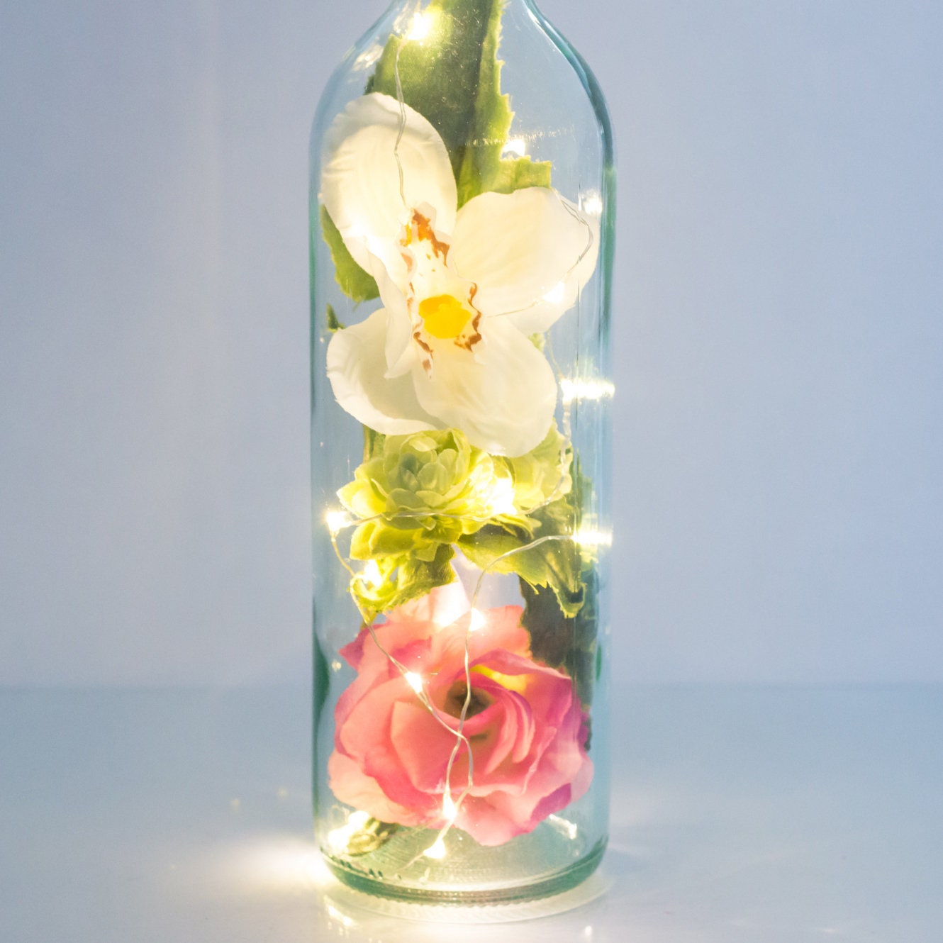 Flower Bottle Light Pink Gifts For Her Fairy Lights Unusual