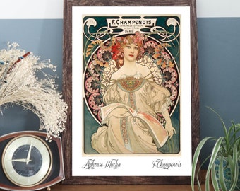 Alphonse Mucha - F Champenois Print | Art Nouveau Vintage Wall Art |  Antique Repro Poster |  Unframed A3 A4 Wall Decor Artwork