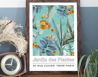 Jardin Des Plantes print A3 A4 | Botanical Wall Art | Gift for Gardener | Floral Retro Poster | Mothers Day Gift | Aqua Vintage Gallery Wall