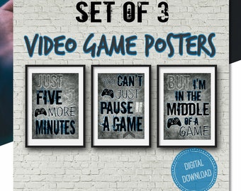 Set of three XBOX Video Game Prints for gamer room or boy bedroom,  teen room decor, gift for boys, video game posters, blue gaming print