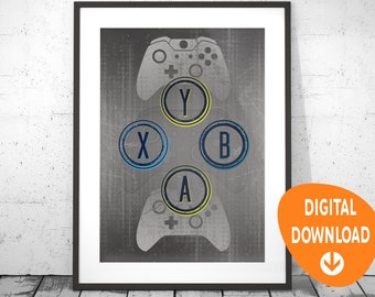 Xbox Controller Print, Controller Buttons, video game, wall decor, game room, poster, gaming gift, gamer gift, teenage, kids, teenage room