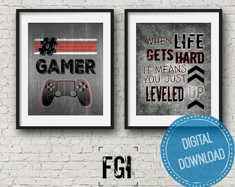 PlayStation Gamer Print Set, boys bedroom decor, gamer room decor, video game decor, teen boy room decor, gaming prints, gamer poster, art