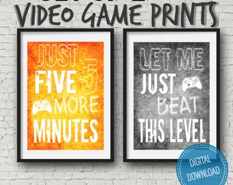 Xbox Gamer Print Set, Just Five More Minutes and Let Me Just Beat this Level, gamer print, video game poster, teen bedroom, boy room, gamer