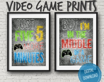 Set of Two bright Xbox Gaming Prints for boys bedroom, boy's game den or game room décor. Downloadable Gamer Prints for a gaming gift