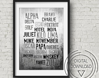 Kids Room, NATO Phonetic Alphabet, Radio Alphabet Print, Alphabet Characters for boys, boys police room decor, army bedroom decor, nursery