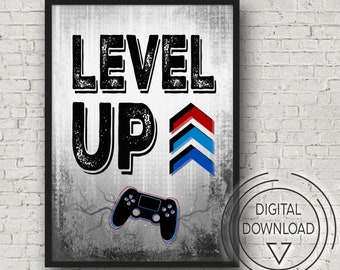 Playstation Video Game Wall Decor for Boys Bedroom, Level Up, Video Game Print, Video Game Wall Art for Teen room, Video Game Room Decor