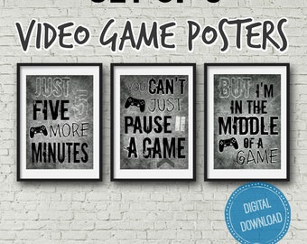 PLAYSTATION, GREY, Video Game Posters, Set of Three, Game Controller, Gamer Bedroom, Teen boy, bedroom, game room, wall art, gift for gamer