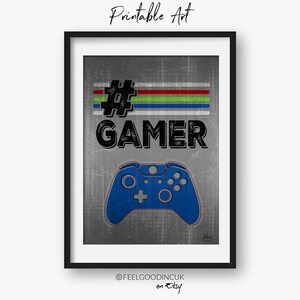 XBOX Gamer Prints in Red, Navy Blue and Neon Green. Ideal Teen boy bedroom or game room decor. Set of Four Prints, multiple sizes included image 3