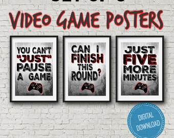 Red XBOX Video Game Posters, Set of Three, Xbox Controller, Xbox Bedroom, Gamer, Teen boy, bedroom, game room, wall art, gift for gamer